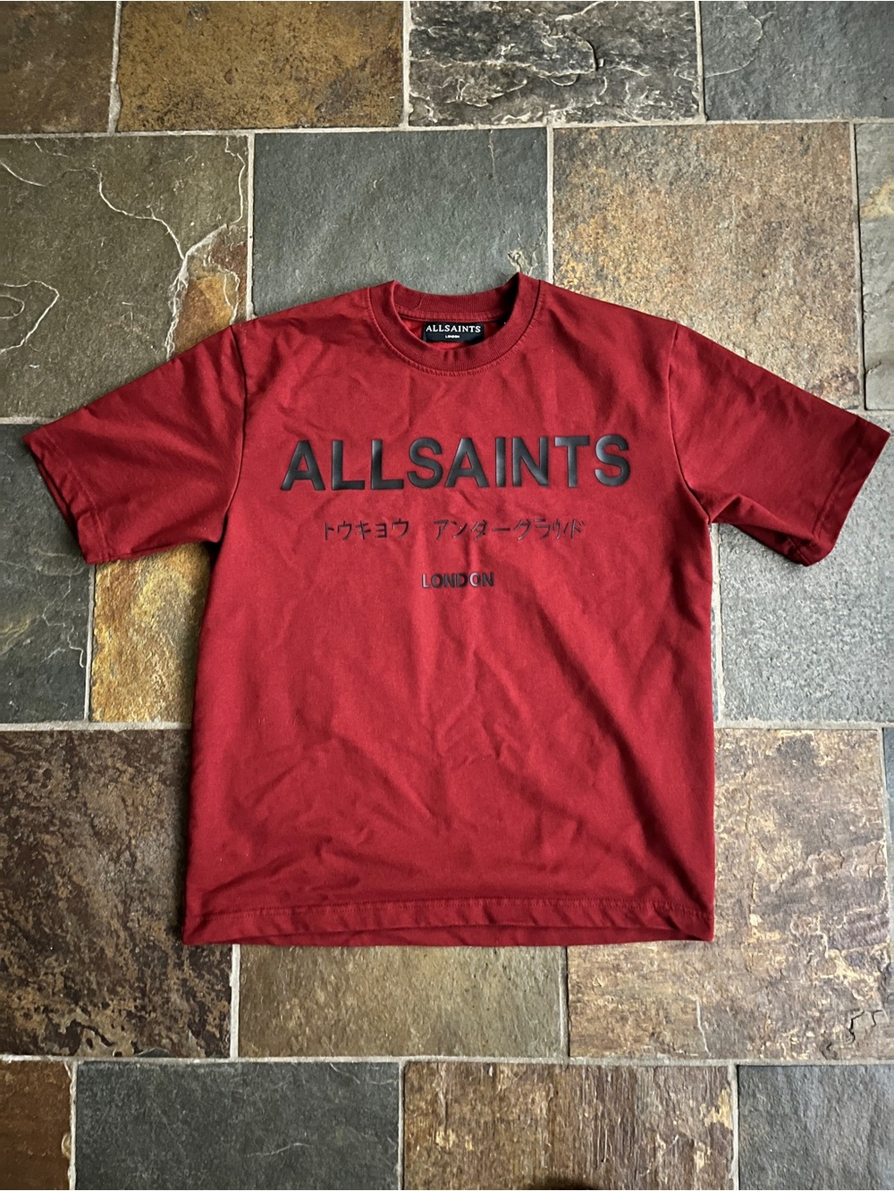 All Saints Red Short-Sleeve Logo Tee